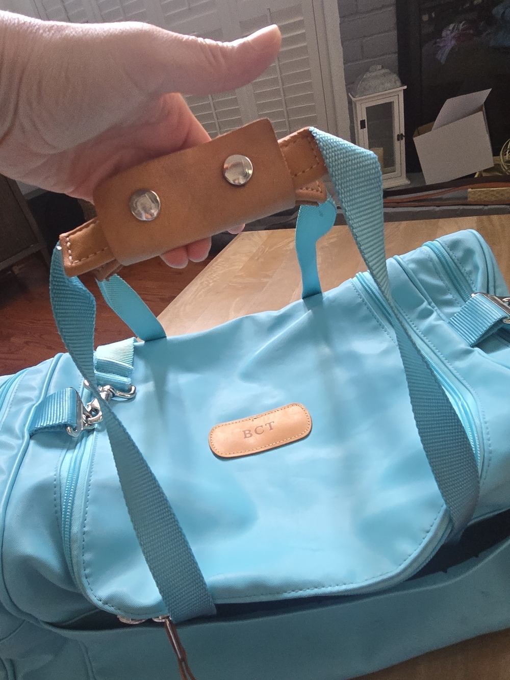 Jon Hart Design Medium Square Duffel Bag Aqua Blue Travel Weekender BCT Monogram - Picture 10 of 14